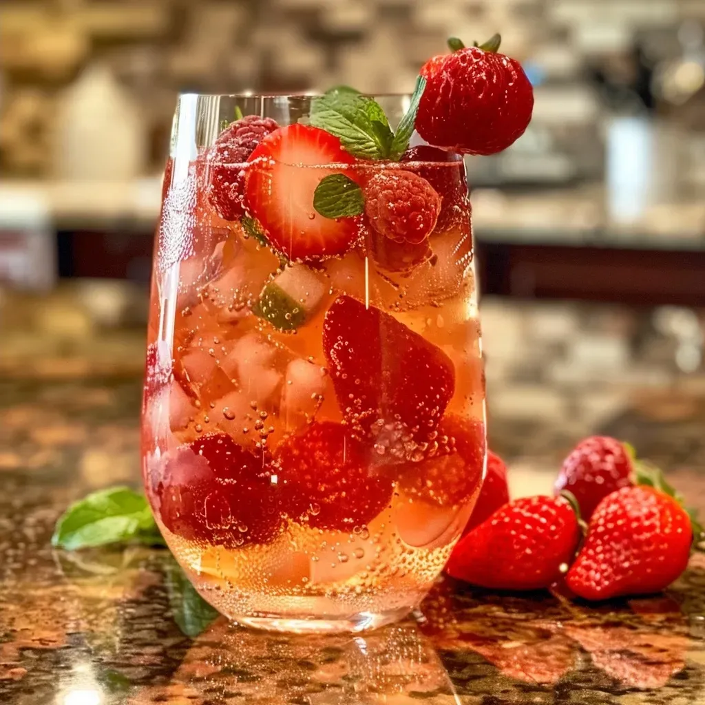 Bebida refrescante de frutas vermelhas e cava.