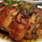 Costelinha de porco dourada e suculenta com molho agridoce.