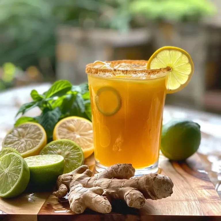 Revitalize Seu Dia com Este Elixir Refrescante de Gengibre e Cítricos Elixir de cítricos e gengibre em um copo com gelo.