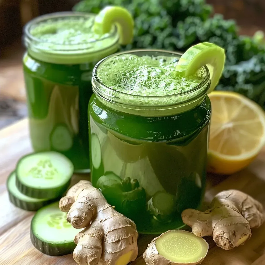 Close de um energético de maçã verde e couve frescos.