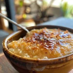 Farofa de cebola caramelizada em um prato, com cebolas douradas.