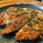 Filé de frango empanado assado, crocante e suculento.
