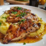 Prato de frango com quiabo e polenta, próximo.