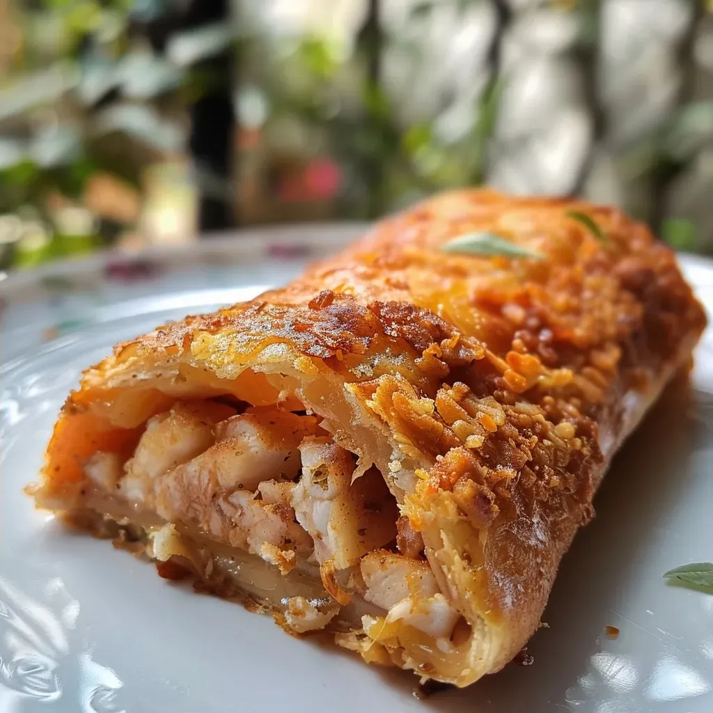 Peito de frango empanado sem fritura, bem dourado à vista.
