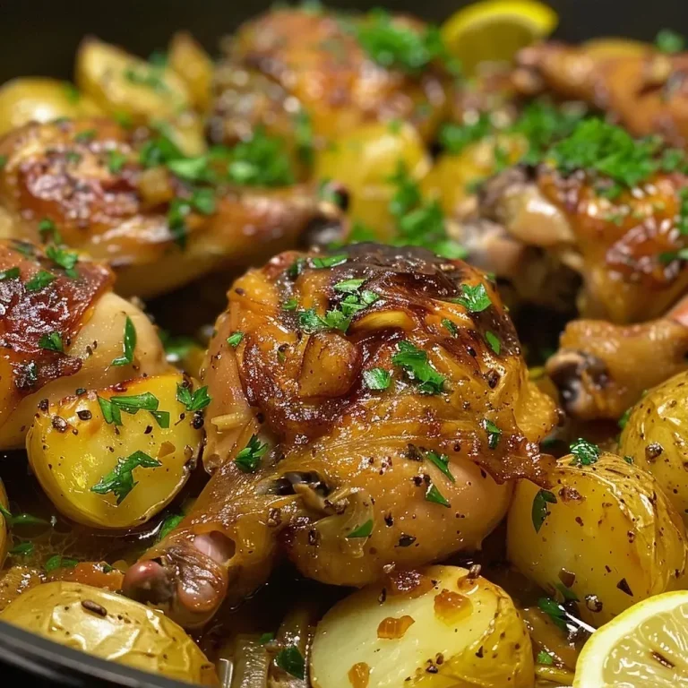 Frango Limão Grego: Uma Explosão de Sabor em Cada Garfada Frango limão grego com batatas douradas ao lado.