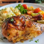 Frango recheado com farofa apresentado em close.