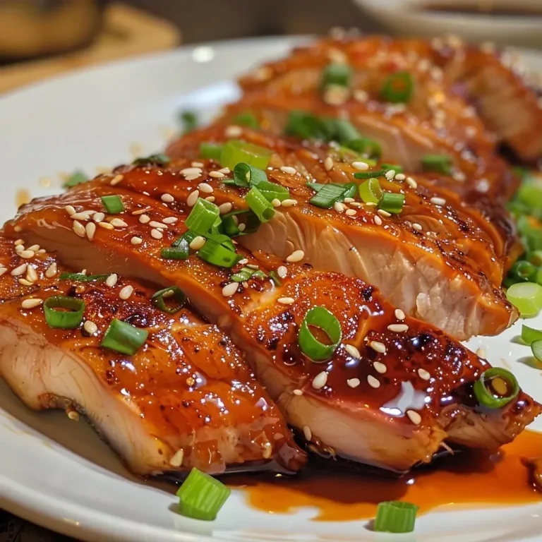 Peito de frango teriyaki suculento, coberto com molho brilhante.