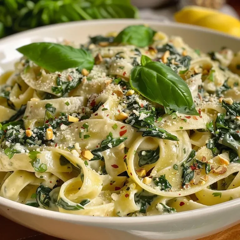 Descubra o Sabor Incrível do Molho Cremoso de Espinafre para Sua Massa Molho cremoso de espinafre servido com tagliatelle.