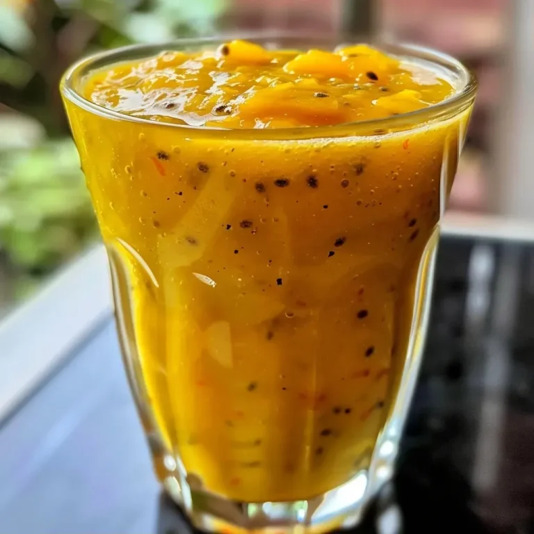 Molho de maracujá em uma tigela, com pedaços de fruta ao lado.