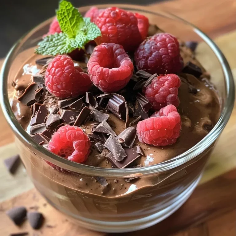 Mousse de chocolate proteica em um recipiente, com textura cremosa.
