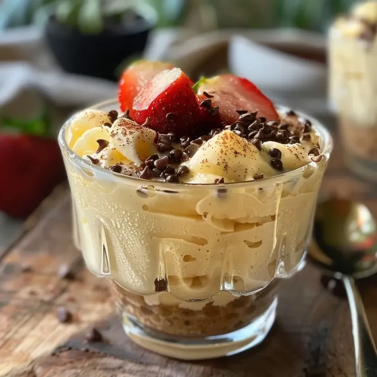 Mousse Fit de Maracujá em um recipiente transparente.