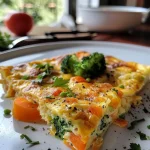 Omelete de forno com legumes e queijo, vista lateral.