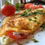 Omelete de legumes com queijo e vegetais frescos.