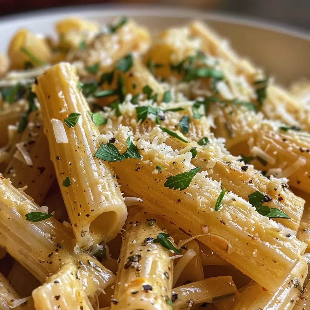 Prato de penne com purê de abóbora e ervas frescas.