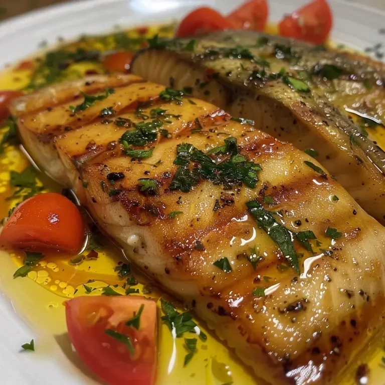 Prato de Peixe à Escabeche com filés de pescada e ingredientes frescos.