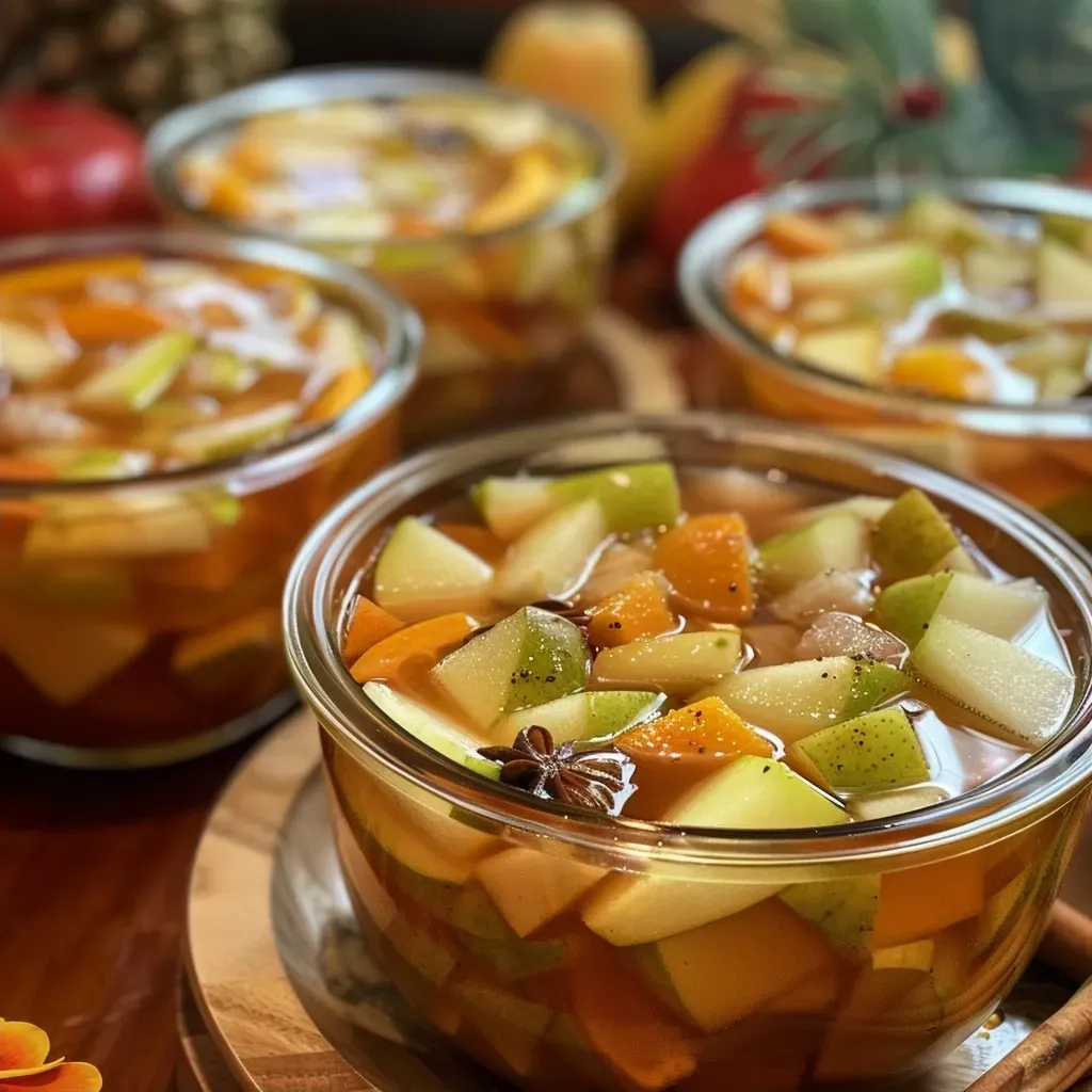 Ponche colorido com guavas, maçãs e canela.