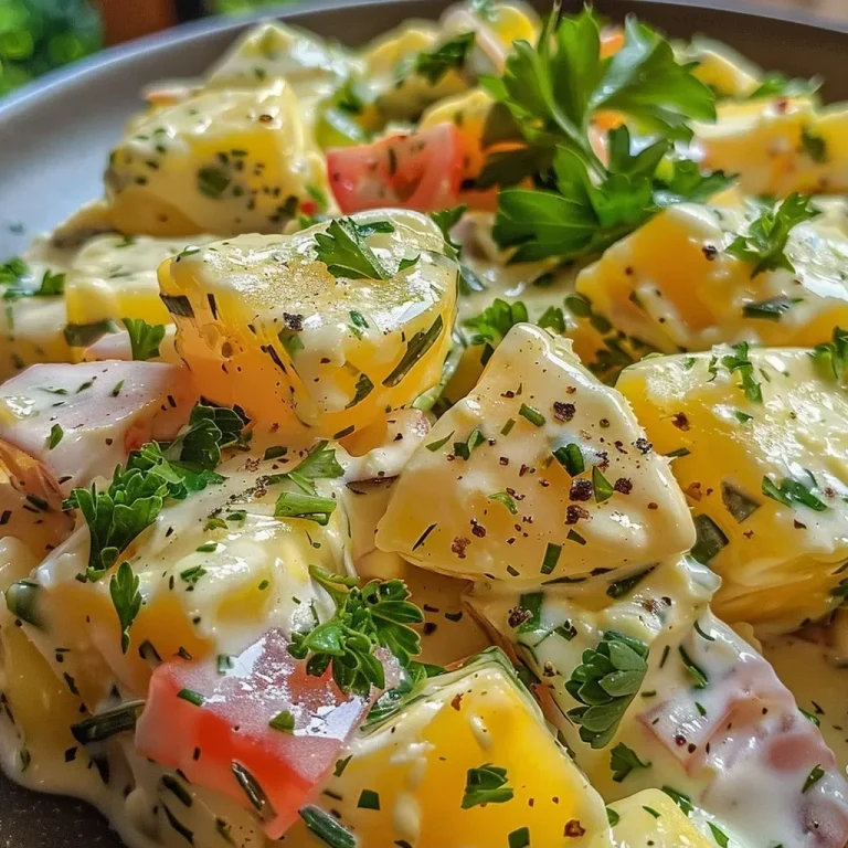 A Salada de Maionese Cremosa que Vai Fazer Você Amar Cozinhar! Salada de maionese cremosa com batatas, cenoura e ovos em uma tigela.