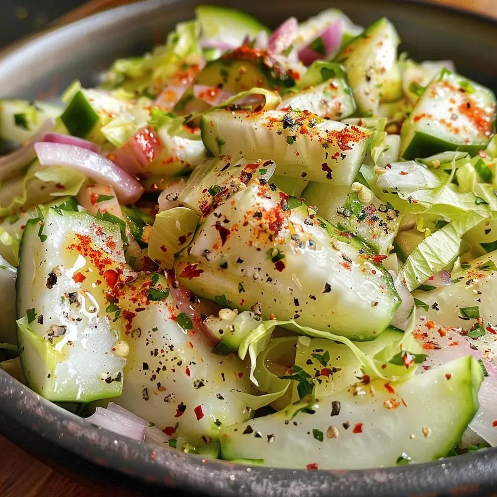 Close-up de uma salada surpresa com atum, ovos e vegetais.