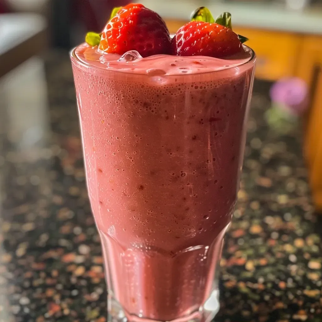 Copo de smoothie de morango e limão com gelo.