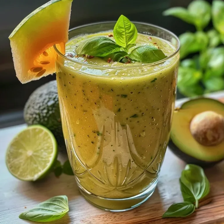 Smoothie de melão com proteína em um copo transparente.