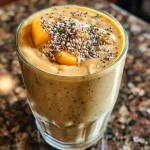 Smoothie de pêssego em copo, com consistência cremosa.