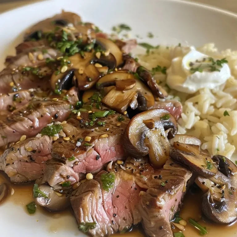 Prato de strogonofe de carne com arroz, apresentado de lado.